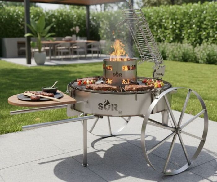 asador de acero inoxidable completo