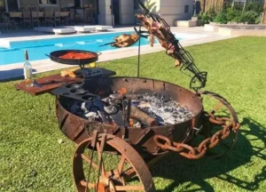 fogonero asador con ruedas estilo rustico