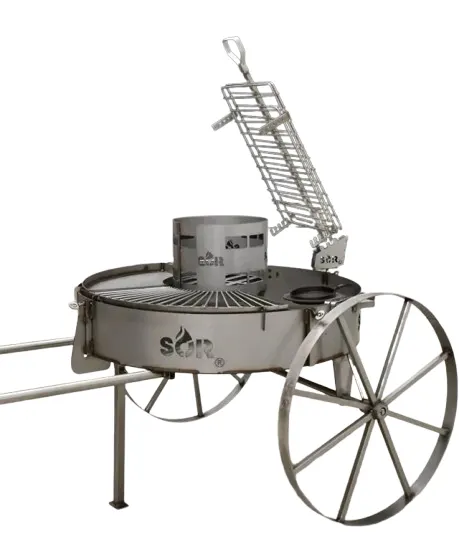 fogonero asador con ruedas de acero inoxidable