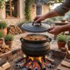 Tapa de hierro fundido para olla - vista superior con asa integrada